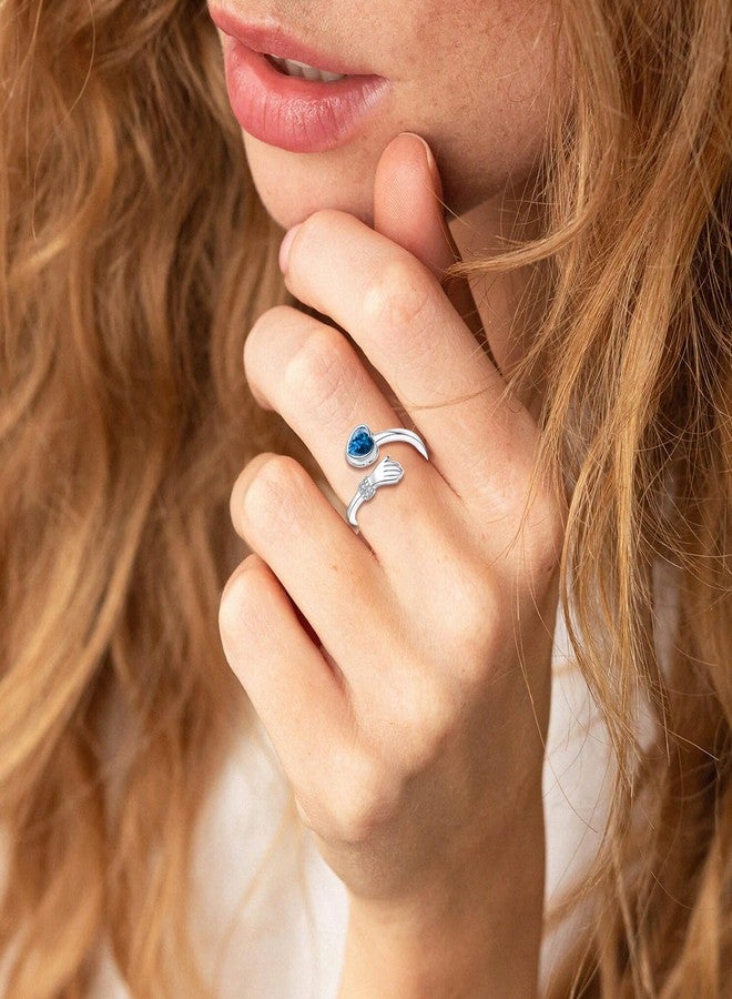 HEEYA Sterling Silver Plated Hug Rings for Women,Dainty Birthstone Rings,Blue Heart Ring for Wife Sister Daughter,Adjustable Birthstone Thumb Ring Jewelry December Birthday,Christmas Gifts for Her - Image 5